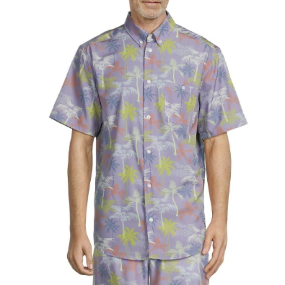WeSC Oden Miami Palms AOP Camp Shirt in Lavender Size Men Medium Women Large